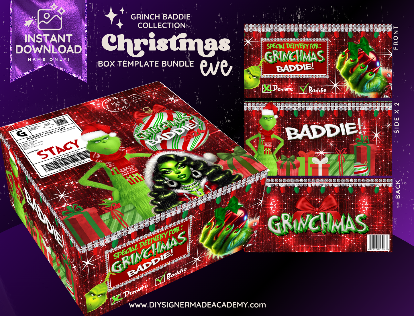 Grinch Baddie Box Christmas Templates