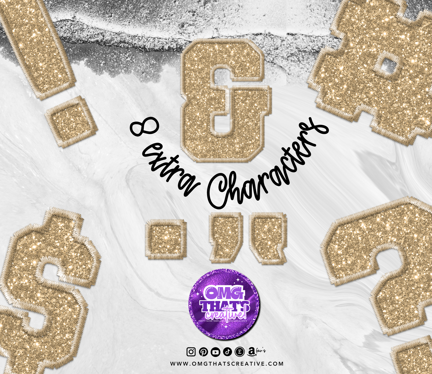 Light Gold Glitter Alphabet Sports Font
