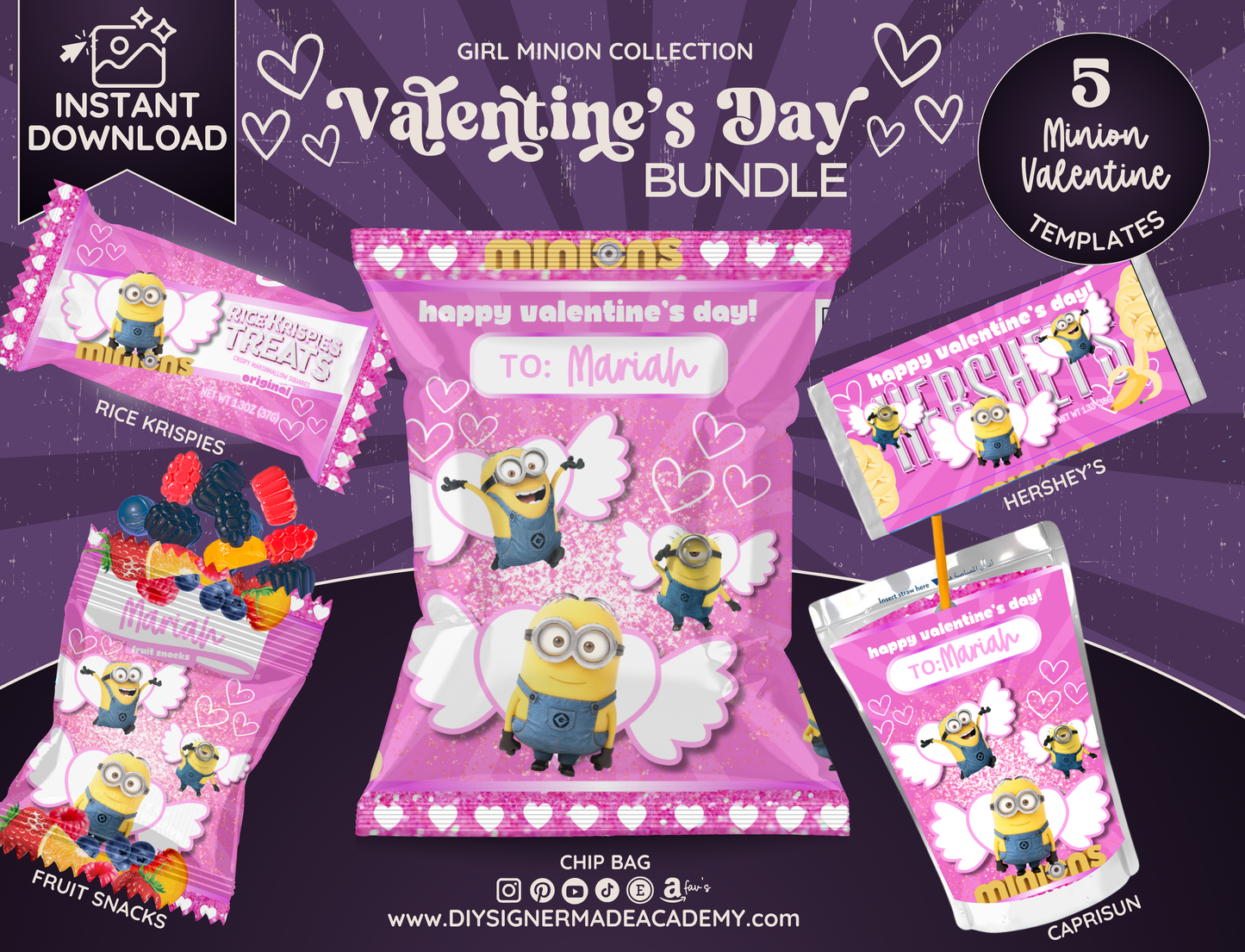 Minion Pink Girl's Valentine Bundle
