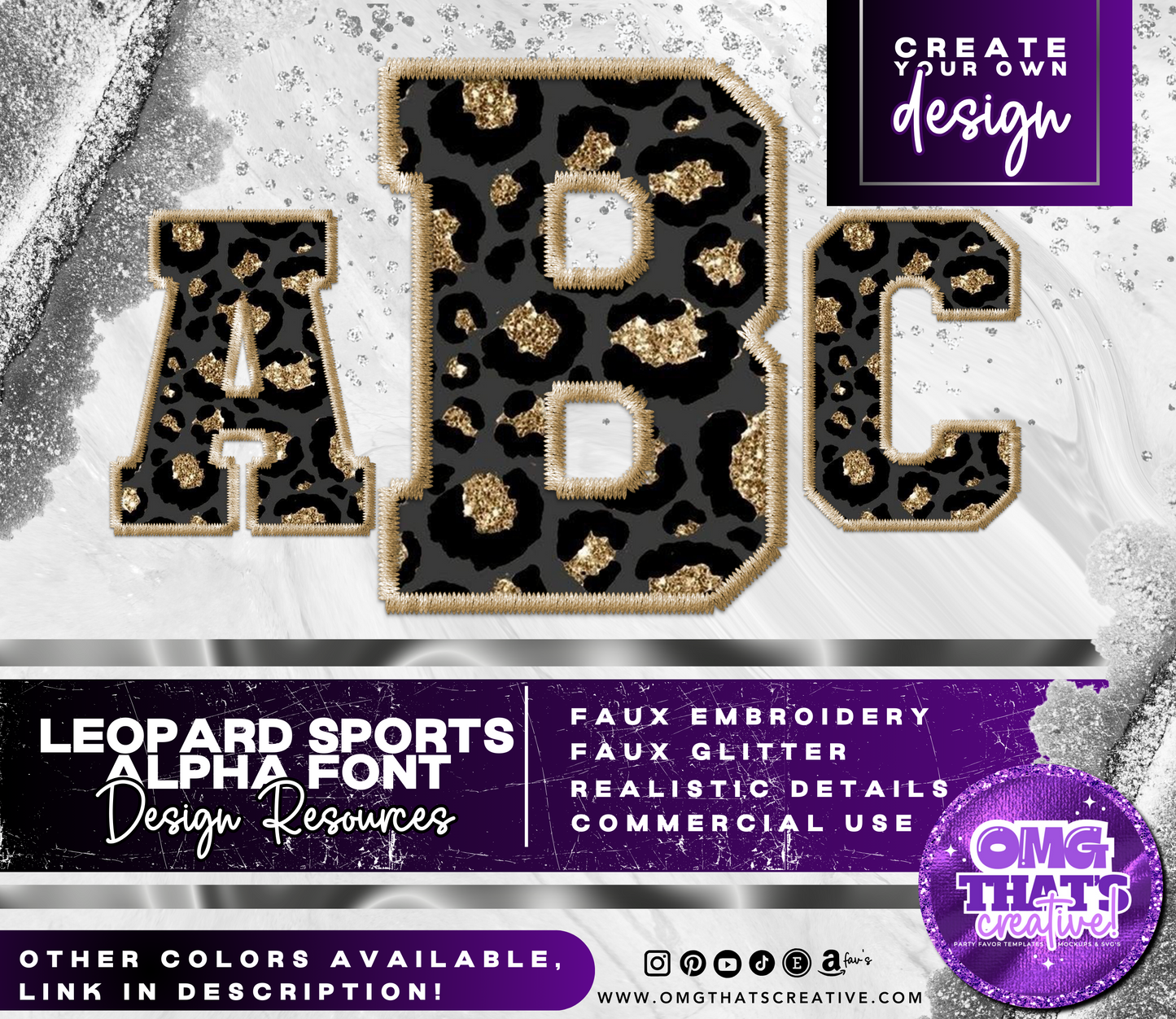 Leopard Glitter Alphabet Sports Font
