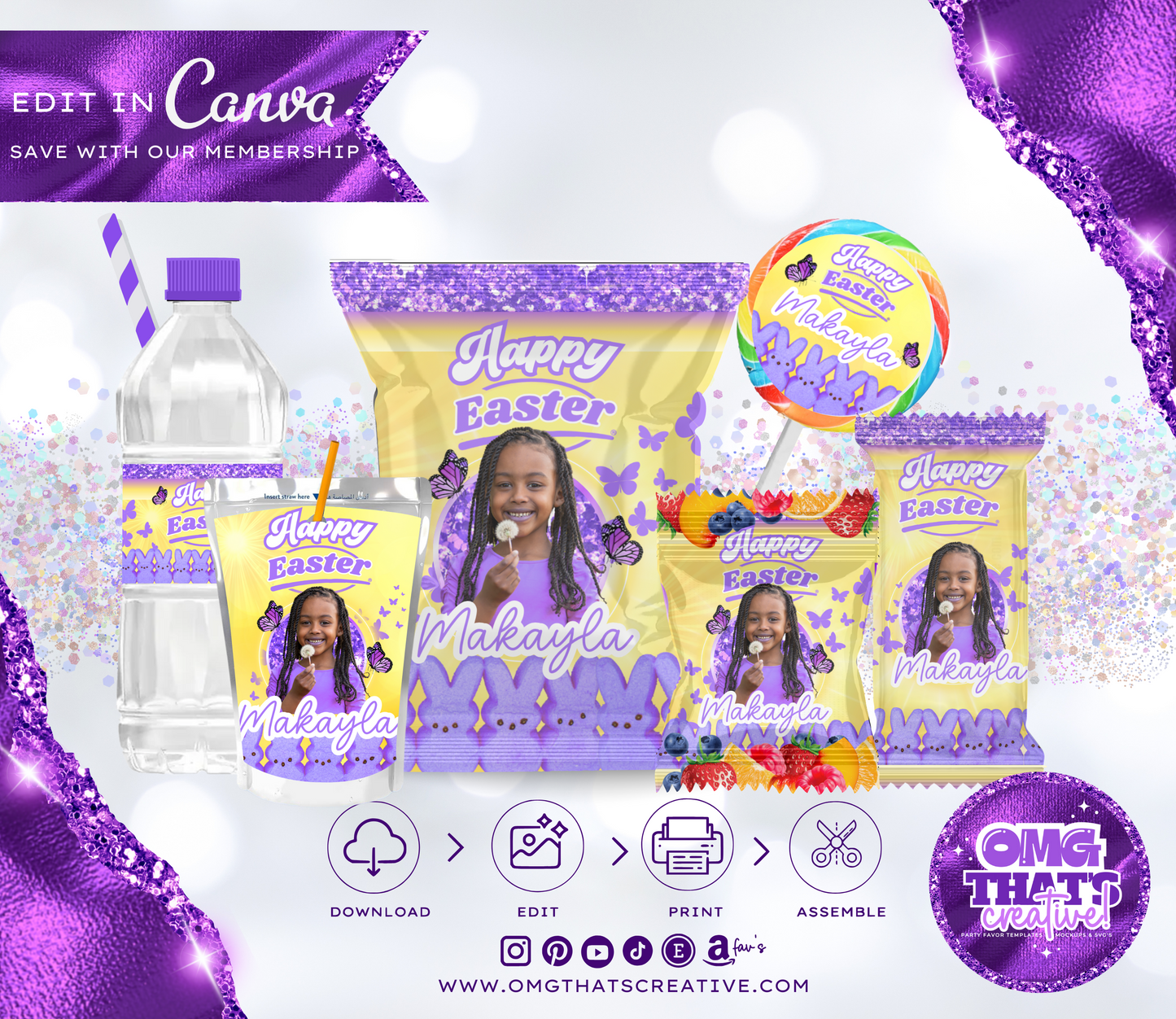 Easter Party Favor Bundle (Purple Girl Peeps Marshmallow)