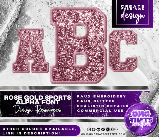 Rose Gold Glitter Alphabet Sports Font