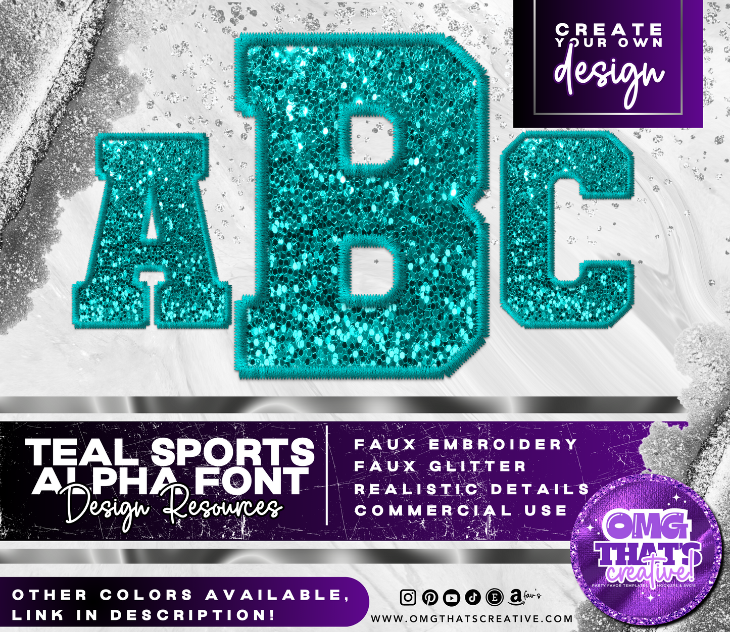 Teal Glitter Alphabet Font