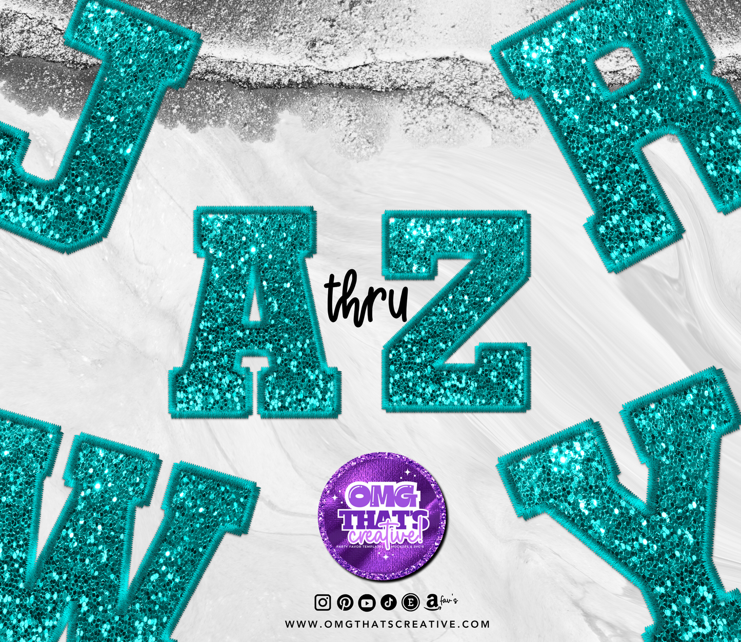Teal Glitter Alphabet Font