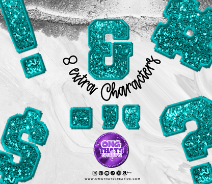 Teal Glitter Alphabet Font