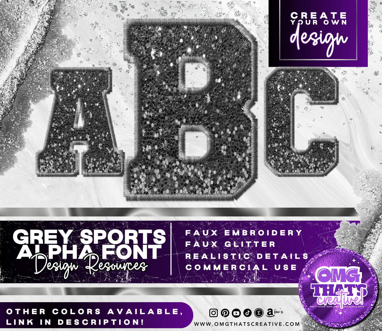 Grey Glitter Alphabet Sports Font