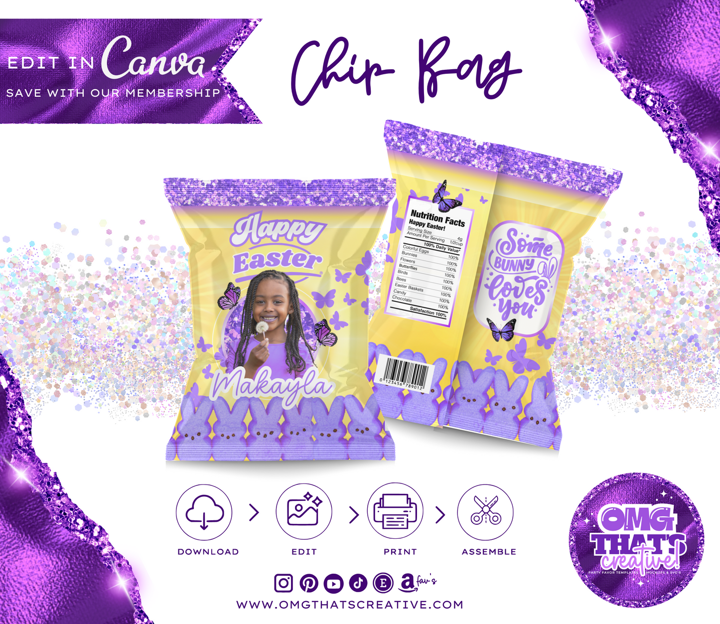 Easter Party Favor Bundle (Purple Girl Peeps Marshmallow)