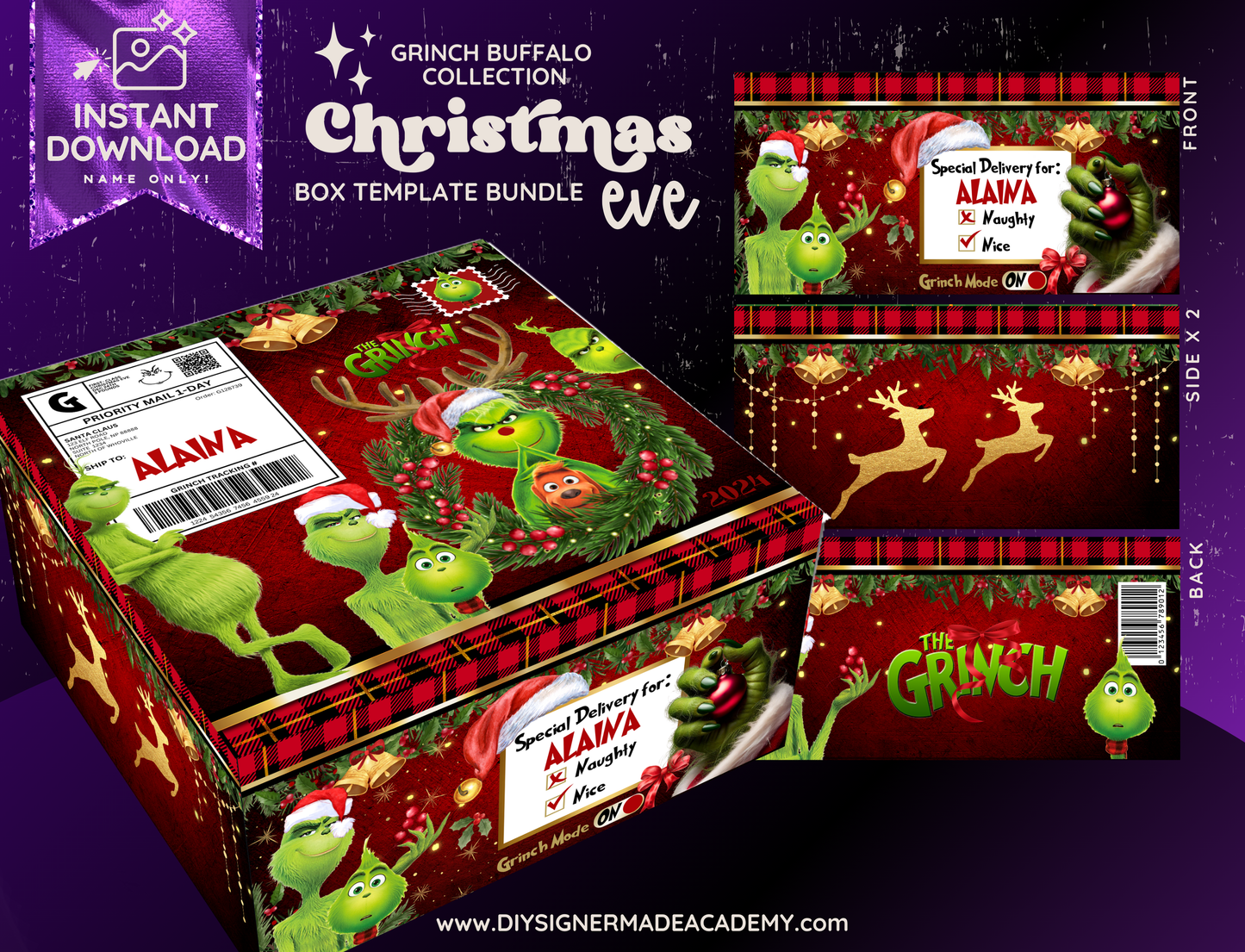 Grinch Buffalo Box Christmas Templates