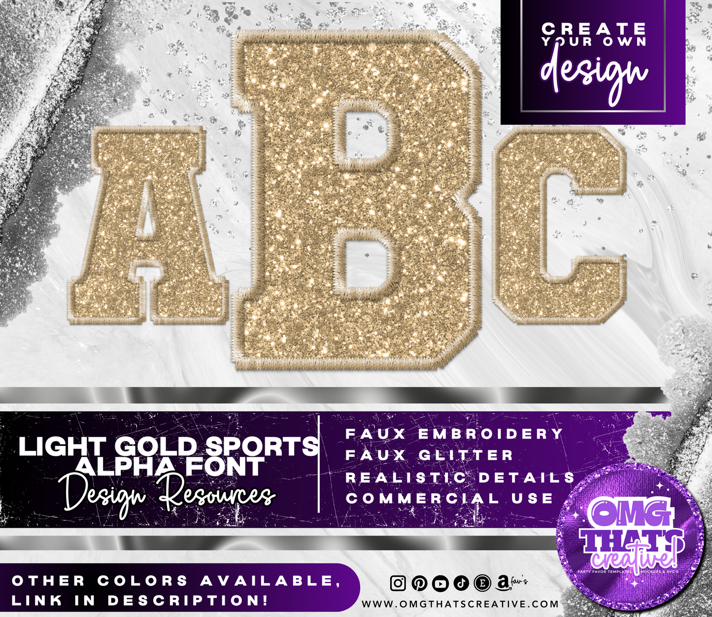 Light Gold Glitter Alphabet Sports Font