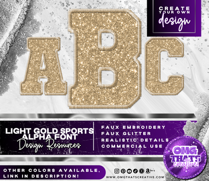 Light Gold Glitter Alphabet Sports Font