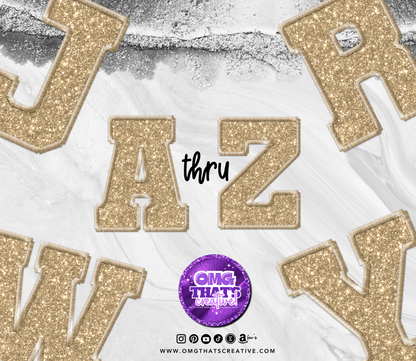 Light Gold Glitter Alphabet Sports Font