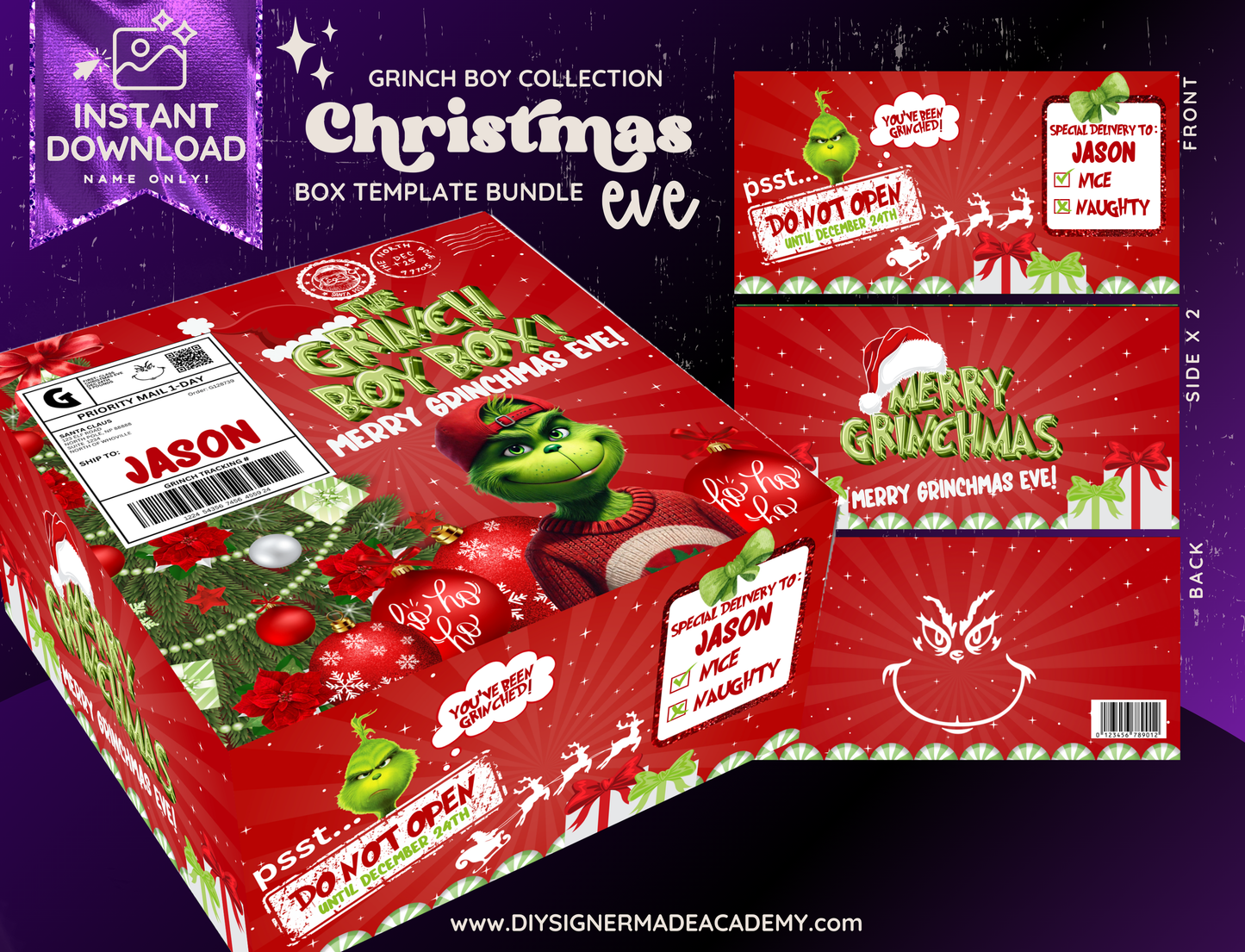 The Grinch Boy Box Christmas Templates